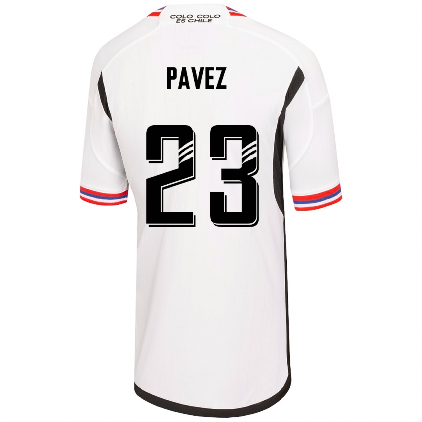 Hombre Camiseta Esteban Pavez #23 Blanco 1ª Equipación 2023/24 La Camisa Argentina