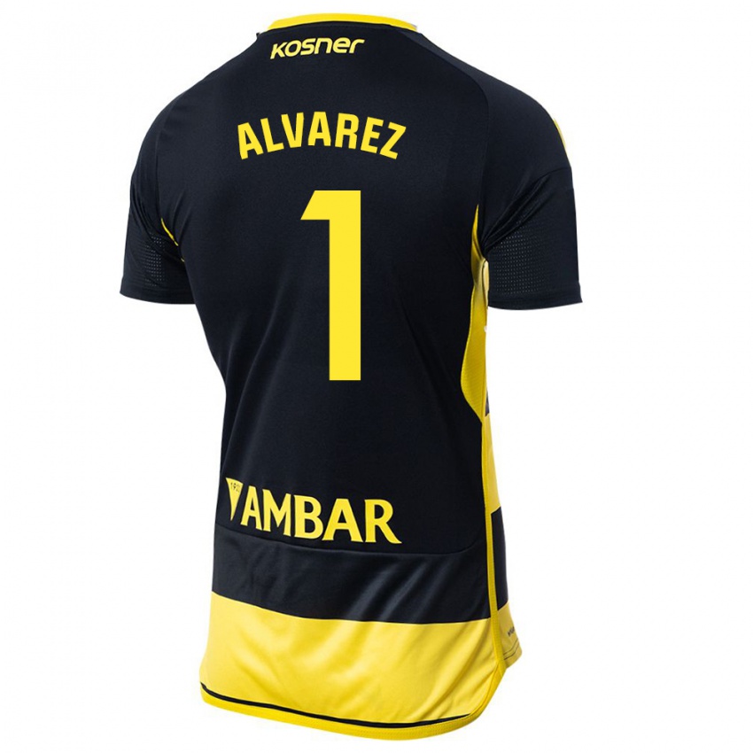 Hombre Camiseta Cristian Álvarez #1 Negro Amarillo 2ª Equipación 2023/24 La Camisa Argentina