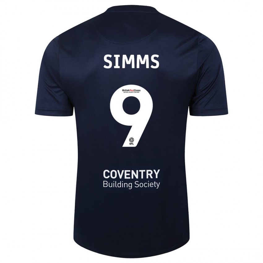 Hombre Camiseta Ellis Simms #9 Rojo Azul Marino 2ª Equipación 2023/24 La Camisa Argentina