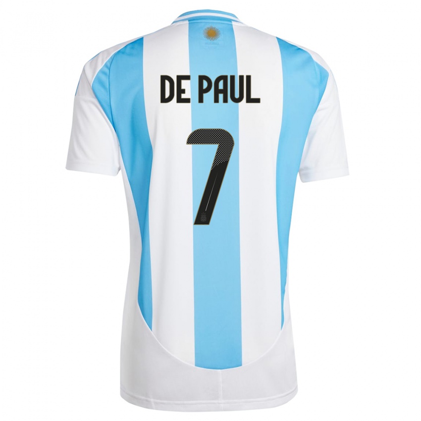 Niño Camiseta Argentina Rodrigo De Paul #7 Blanco Azul 1ª Equipación 24-26 La Camisa Argentina