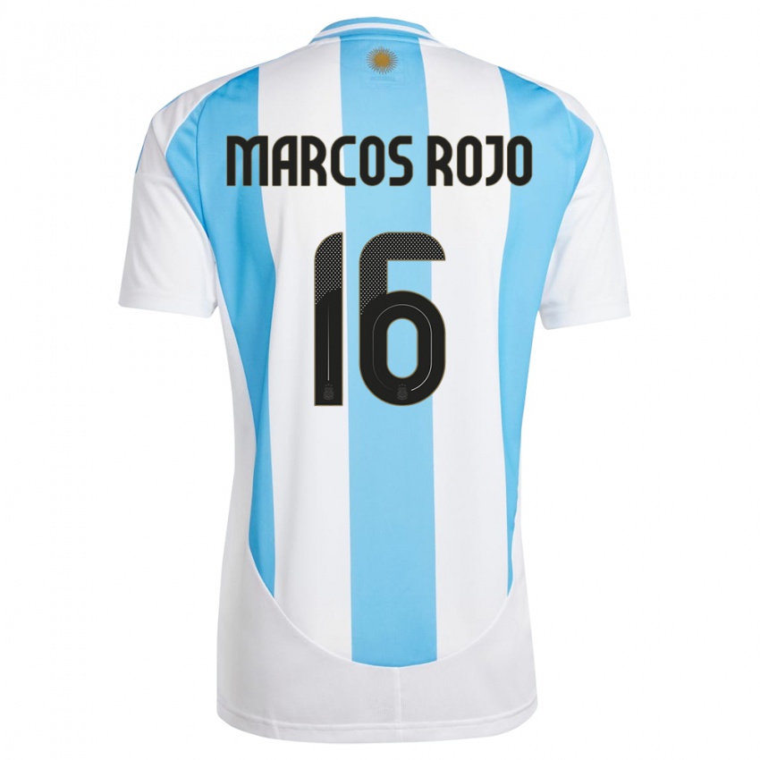 Niño Camiseta Argentina Marcos Rojo #16 Blanco Azul 1ª Equipación 24-26 La Camisa Argentina