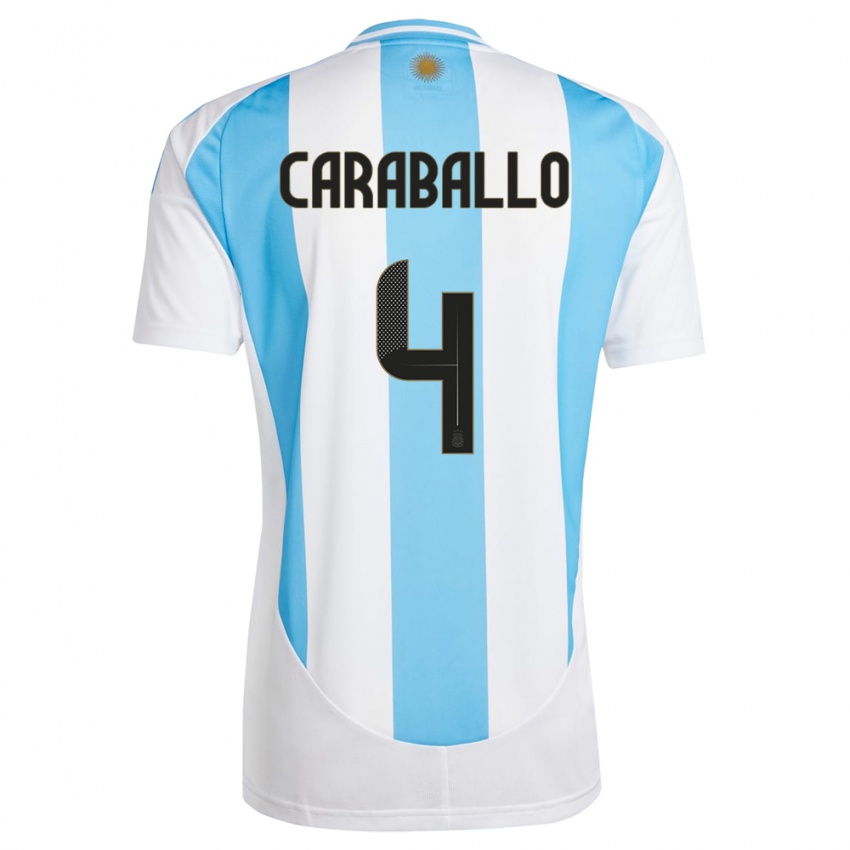 Niño Camiseta Argentina Brian Caraballo #4 Blanco Azul 1ª Equipación 24-26 La Camisa Argentina