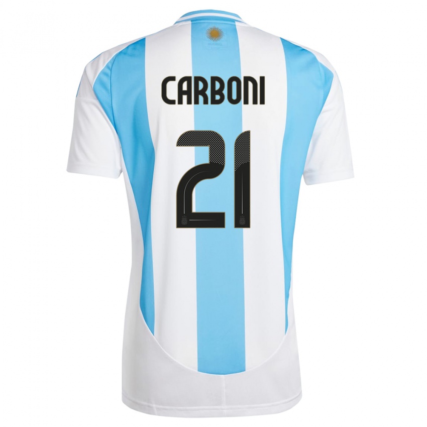 Niño Camiseta Argentina Valentin Carboni #21 Blanco Azul 1ª Equipación 24-26 La Camisa Argentina