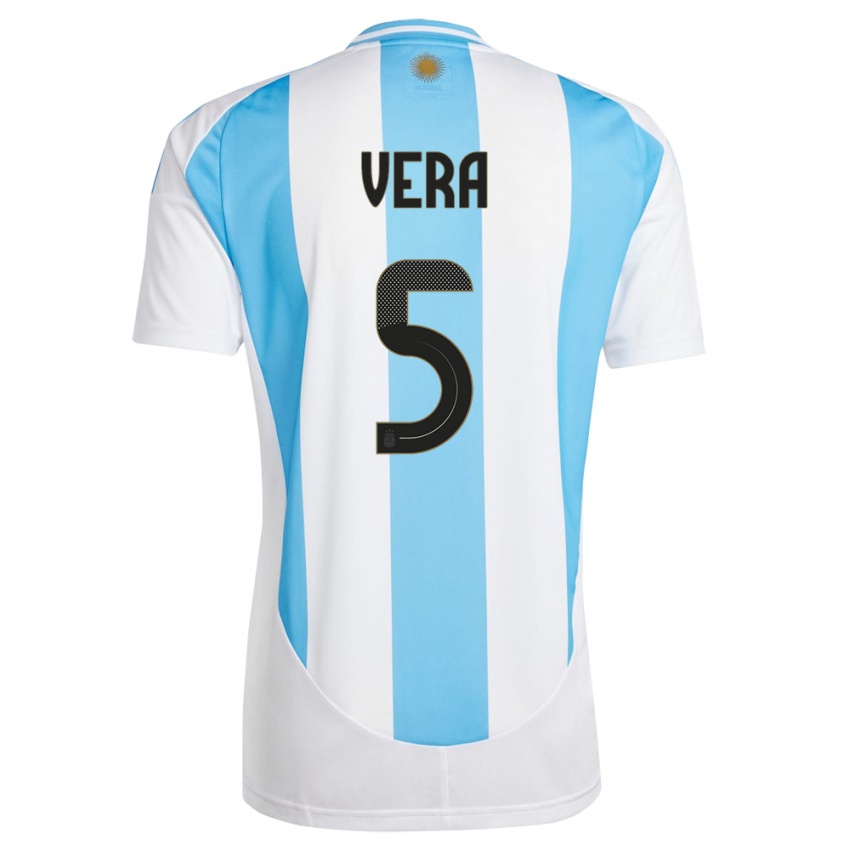 Niño Camiseta Argentina Fausto Vera #5 Blanco Azul 1ª Equipación 24-26 La Camisa Argentina