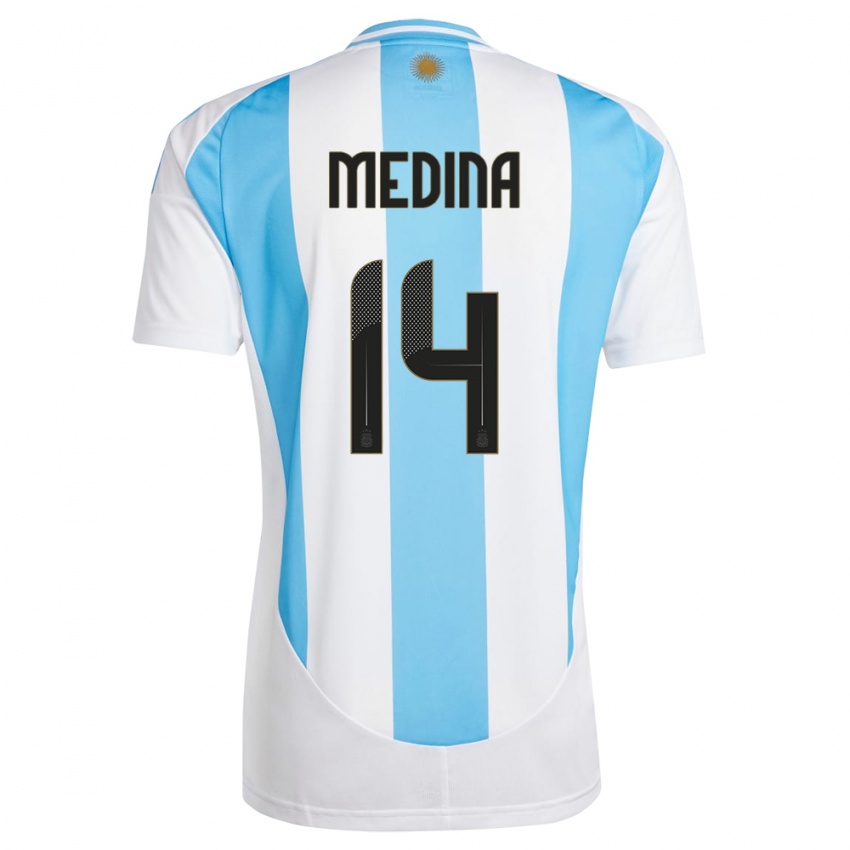 Niño Camiseta Argentina Facundo Medina #16 Blanco Azul 1ª Equipación 24-26 La Camisa Argentina