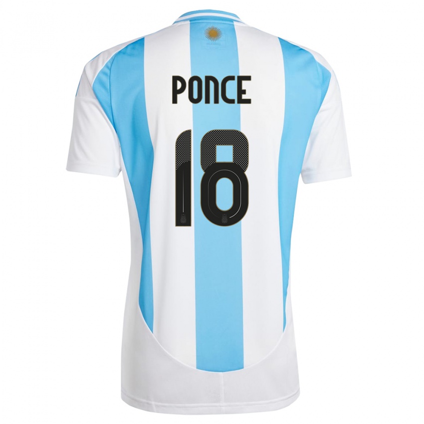 Niño Camiseta Argentina Ezequiel Ponce #18 Blanco Azul 1ª Equipación 24-26 La Camisa Argentina