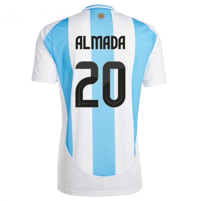 Niño Camiseta Argentina Thiago Almada #20 Blanco Azul 1ª Equipación 24-26 La Camisa Argentina