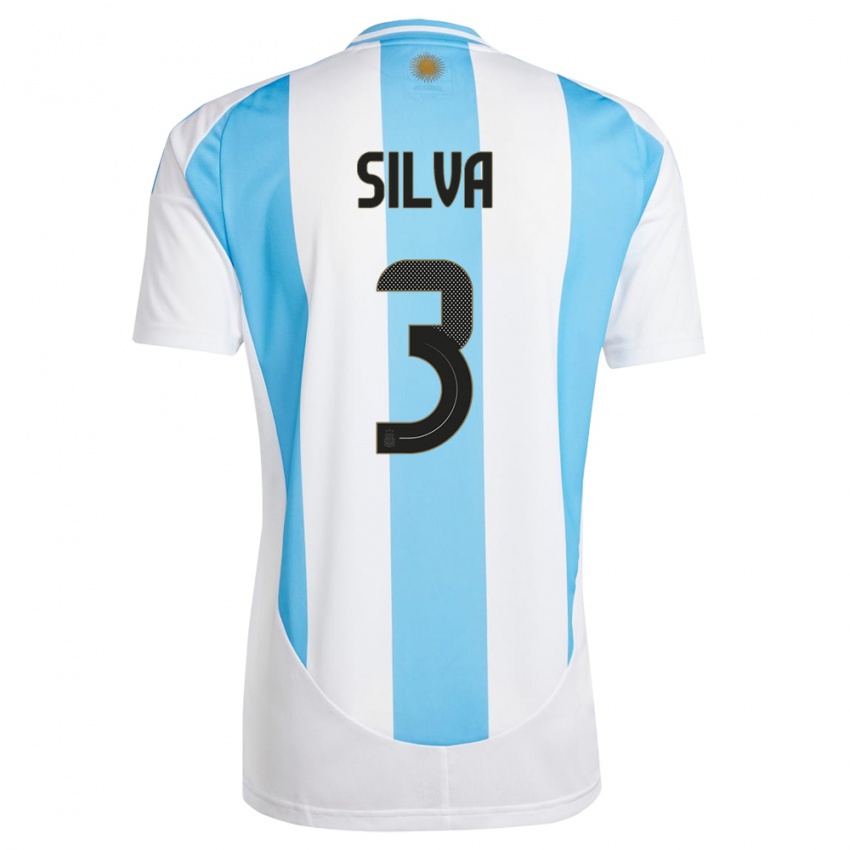 Niño Camiseta Argentina Tomas Silva #3 Blanco Azul 1ª Equipación 24-26 La Camisa Argentina