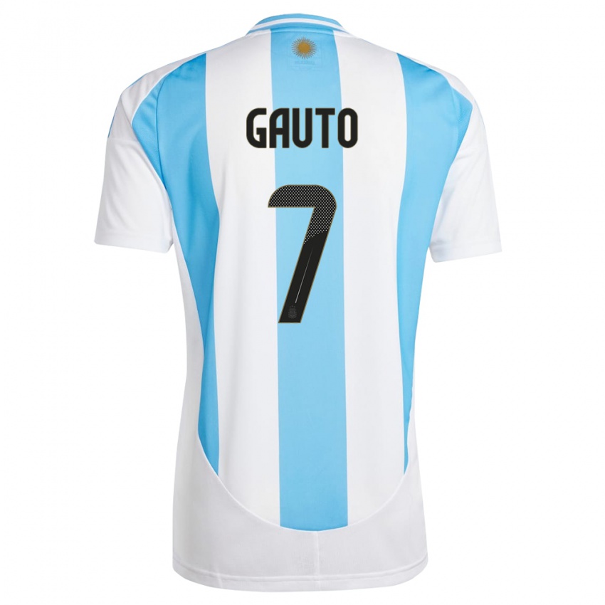 Niño Camiseta Argentina Juan Gauto #7 Blanco Azul 1ª Equipación 24-26 La Camisa Argentina