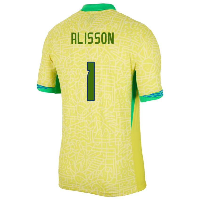Niño Camiseta Brasil Alisson #1 Amarillo 1ª Equipación 24-26 La Camisa Argentina