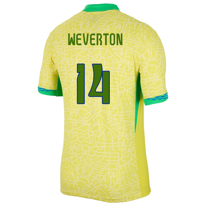 Niño Camiseta Brasil Weverton #14 Amarillo 1ª Equipación 24-26 La Camisa Argentina