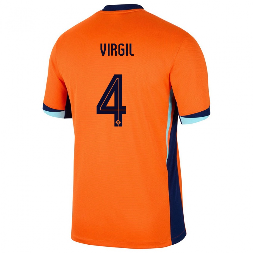 Niño Camiseta Países Bajos Virgil Van Dijk #4 Naranja 1ª Equipación 24-26 La Camisa Argentina