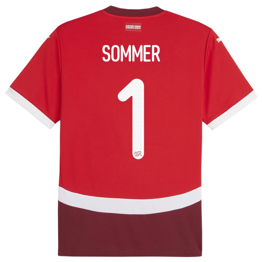 Niño Camiseta Suiza Yann Sommer #1 Rojo 1ª Equipación 24-26 La Camisa Argentina