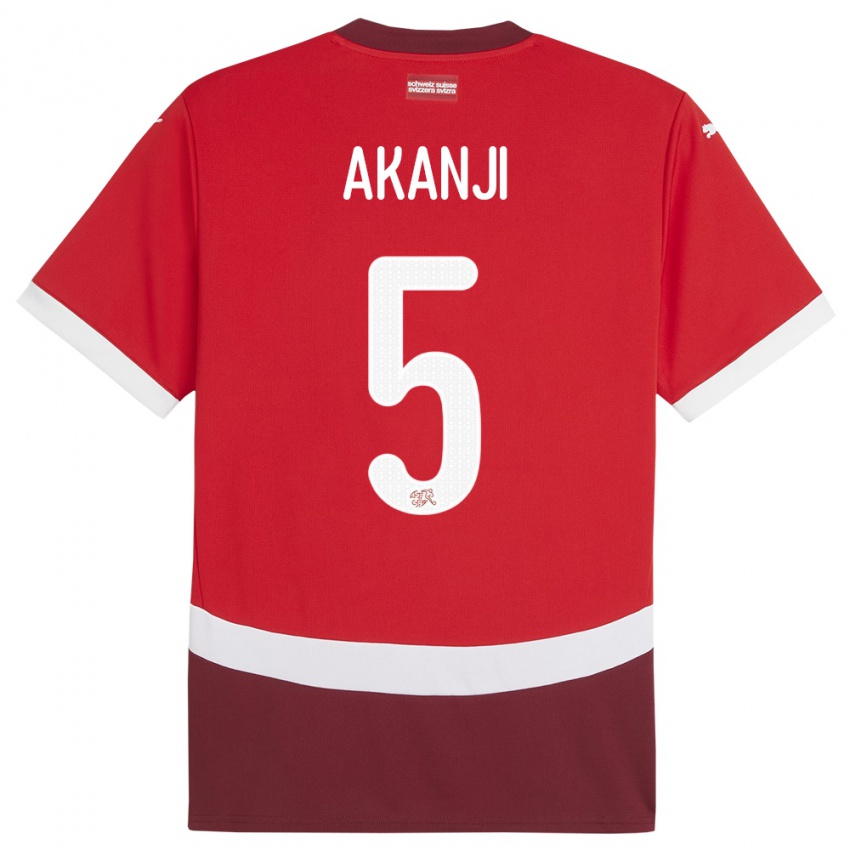 Niño Camiseta Suiza Manuel Akanji #5 Rojo 1ª Equipación 24-26 La Camisa Argentina