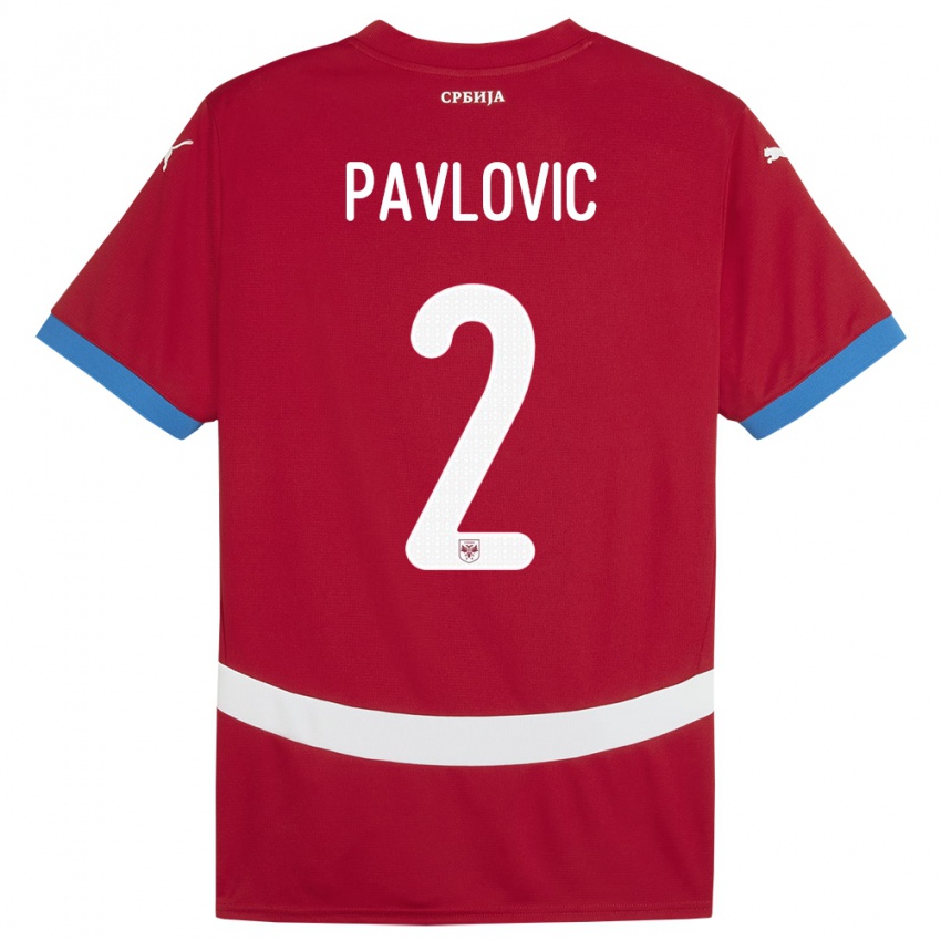 Niño Camiseta Serbia Strahinja Pavlovic #2 Rojo 1ª Equipación 24-26 La Camisa Argentina