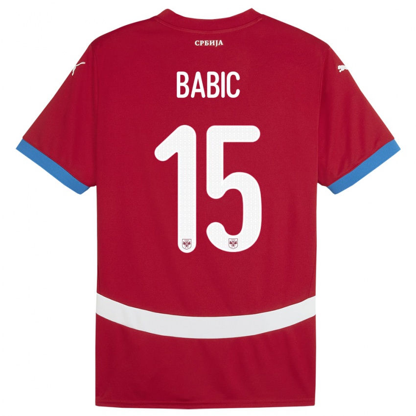 Niño Camiseta Serbia Srdjan Babic #15 Rojo 1ª Equipación 24-26 La Camisa Argentina