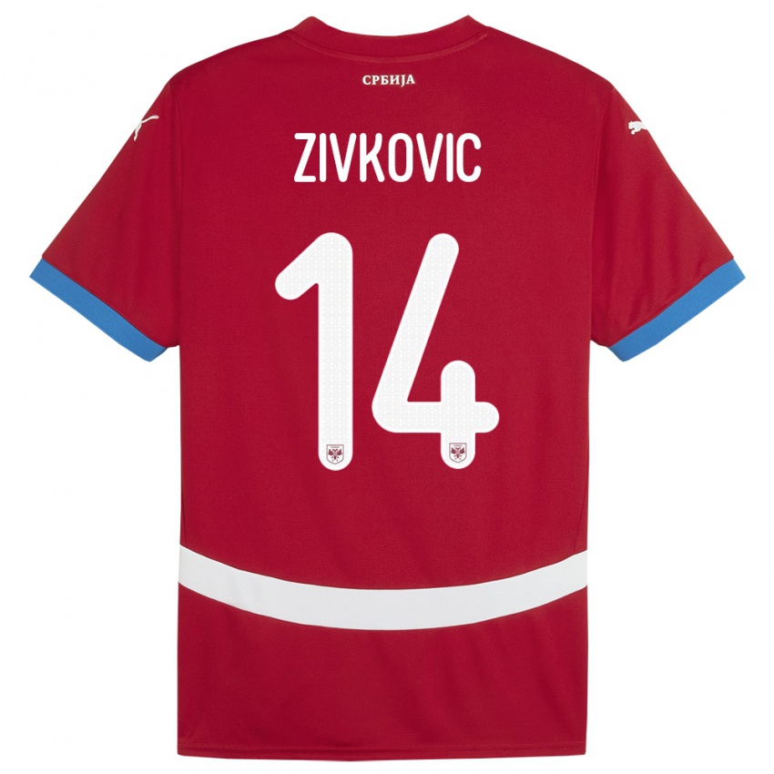 Niño Camiseta Serbia Andrija Zivkovic #14 Rojo 1ª Equipación 24-26 La Camisa Argentina