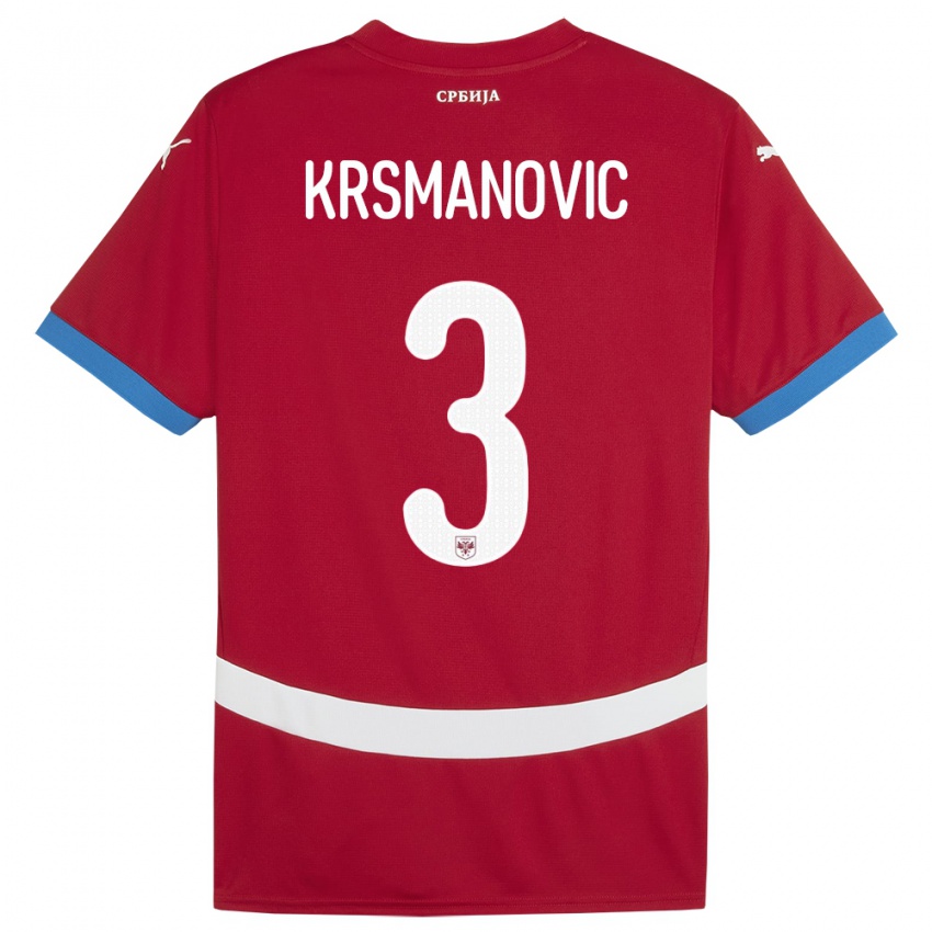 Niño Camiseta Serbia Nemanja Krsmanovic #3 Rojo 1ª Equipación 24-26 La Camisa Argentina