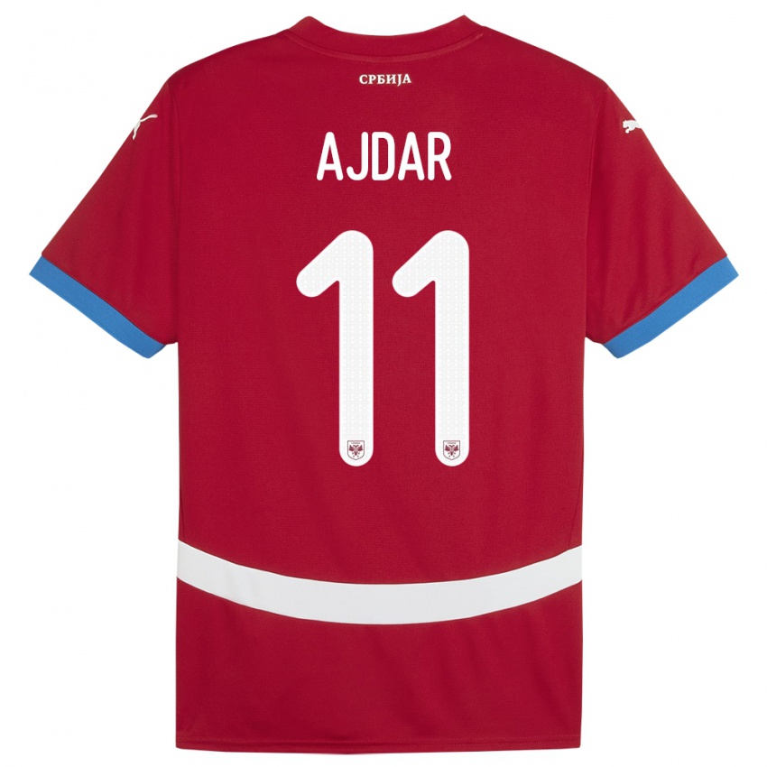 Niño Camiseta Serbia Ognjen Ajdar #11 Rojo 1ª Equipación 24-26 La Camisa Argentina