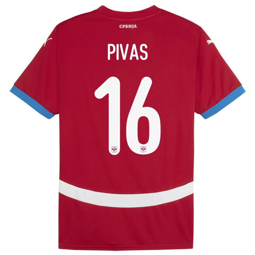 Niño Camiseta Serbia Miodrag Pivas #16 Rojo 1ª Equipación 24-26 La Camisa Argentina