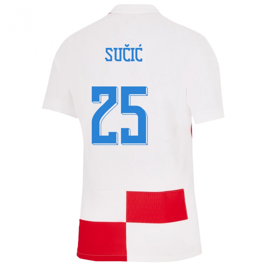 Niño Camiseta Croacia Luka Sucic #25 Blanco Rojo 1ª Equipación 24-26 La Camisa Argentina