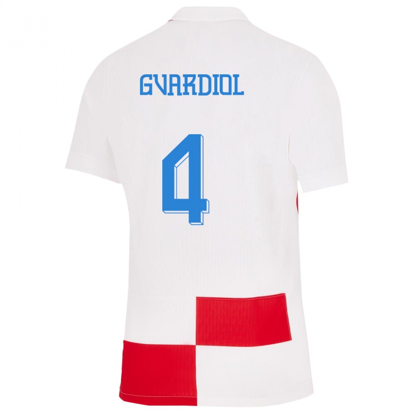 Niño Camiseta Croacia Josko Gvardiol #4 Blanco Rojo 1ª Equipación 24-26 La Camisa Argentina