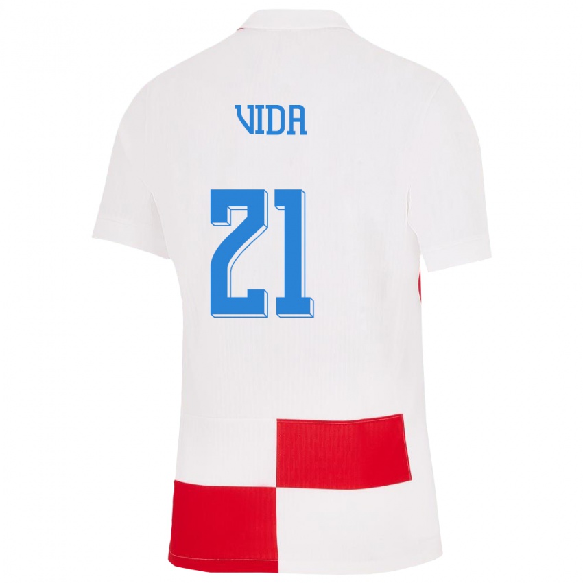 Niño Camiseta Croacia Domagoj Vida #21 Blanco Rojo 1ª Equipación 24-26 La Camisa Argentina