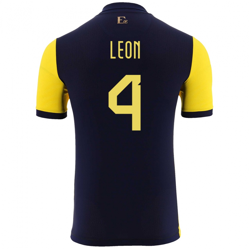 Niño Camiseta Ecuador Fernando Leon #4 Amarillo 1ª Equipación 24-26 La Camisa Argentina