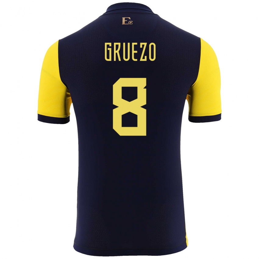 Niño Camiseta Ecuador Carlos Gruezo #8 Amarillo 1ª Equipación 24-26 La Camisa Argentina