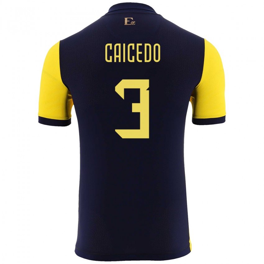 Niño Camiseta Ecuador Jessy Caicedo #3 Amarillo 1ª Equipación 24-26 La Camisa Argentina