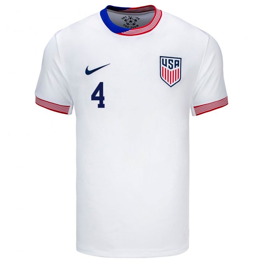 Niño Camiseta Estados Unidos Tyler Adams #4 Blanco 1ª Equipación 24-26 La Camisa Argentina