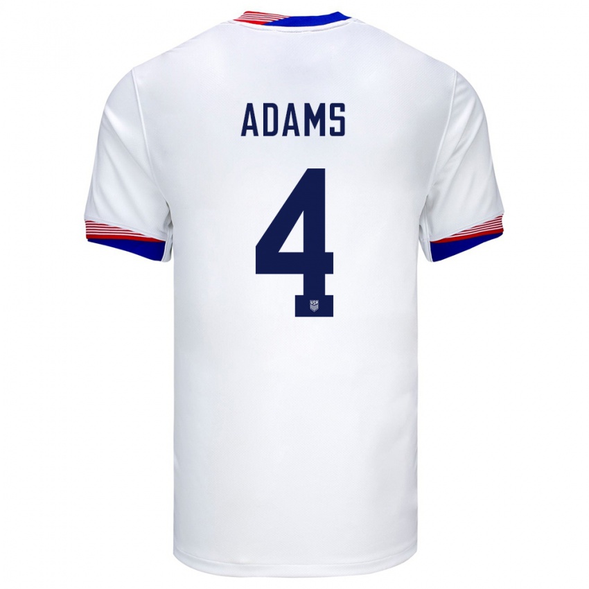 Niño Camiseta Estados Unidos Tyler Adams #4 Blanco 1ª Equipación 24-26 La Camisa Argentina