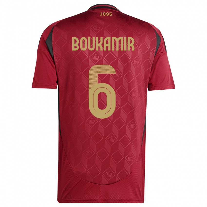 Niño Camiseta Bélgica Mehdi Boukamir #6 Borgoña 1ª Equipación 24-26 La Camisa Argentina