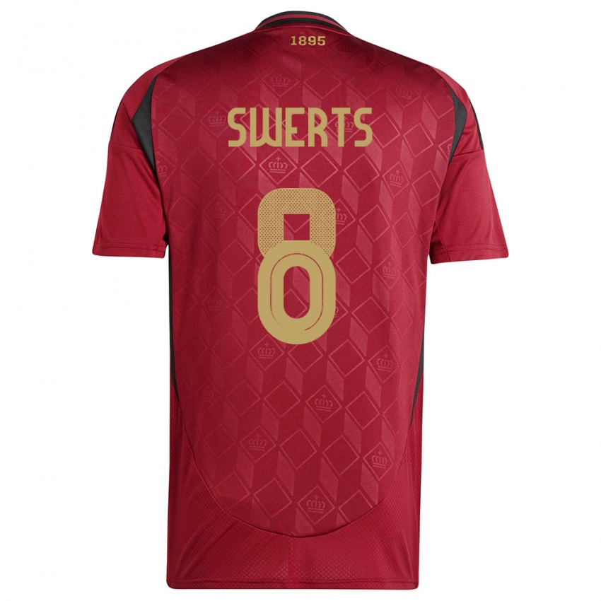 Niño Camiseta Bélgica Maarten Swerts #8 Borgoña 1ª Equipación 24-26 La Camisa Argentina