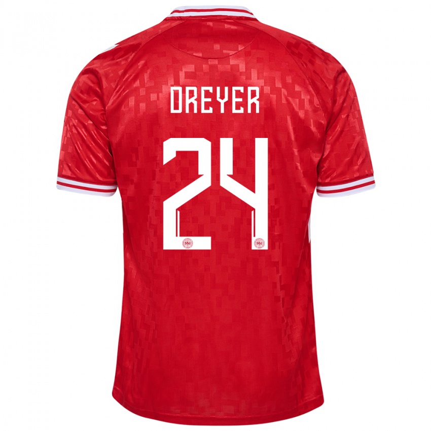 Niño Camiseta Dinamarca Anders Dreyer #24 Rojo 1ª Equipación 24-26 La Camisa Argentina