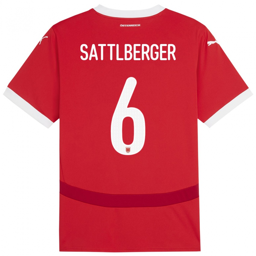 Niño Camiseta Austria Nikolas Sattlberger #6 Rojo 1ª Equipación 24-26 La Camisa Argentina