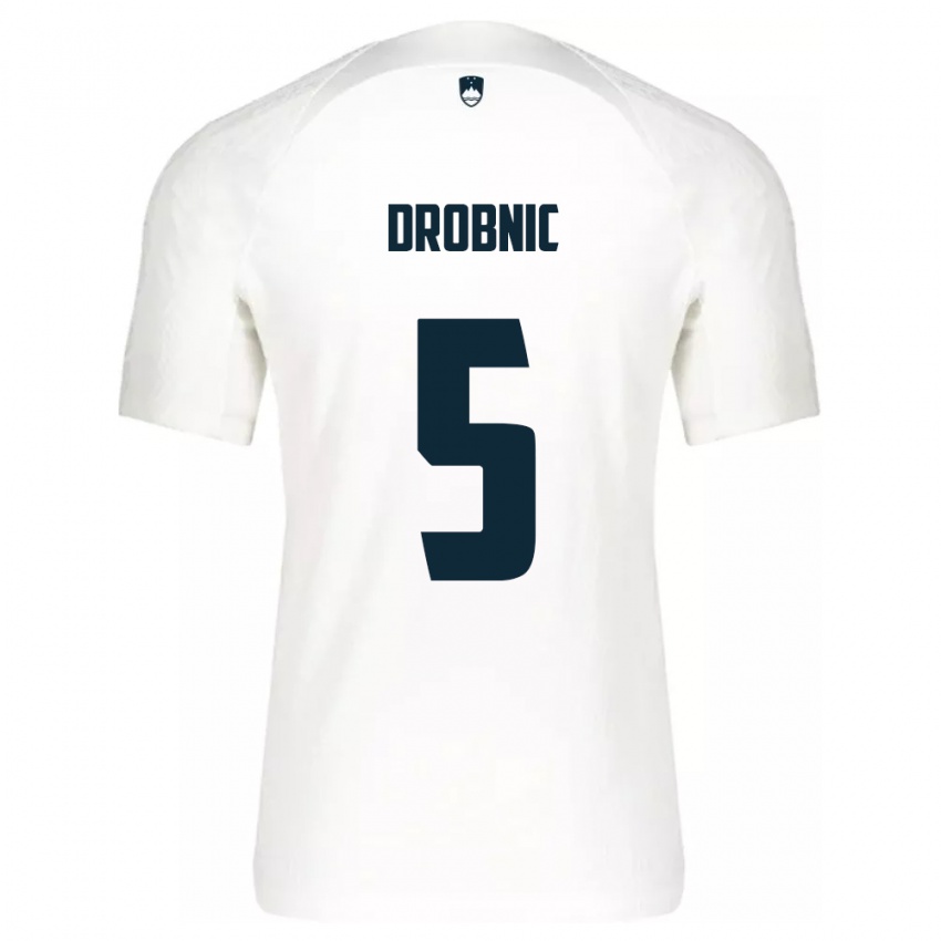 Niño Camiseta Eslovenia Dominik Drobnic #5 Blanco 1ª Equipación 24-26 La Camisa Argentina