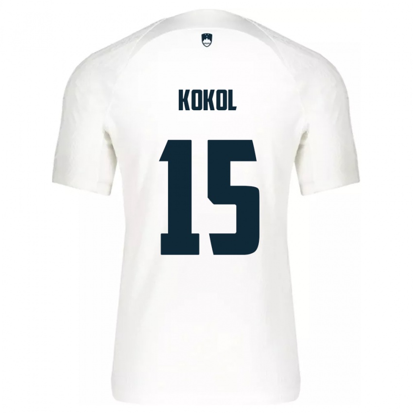 Niño Camiseta Eslovenia Luka Kokol #15 Blanco 1ª Equipación 24-26 La Camisa Argentina