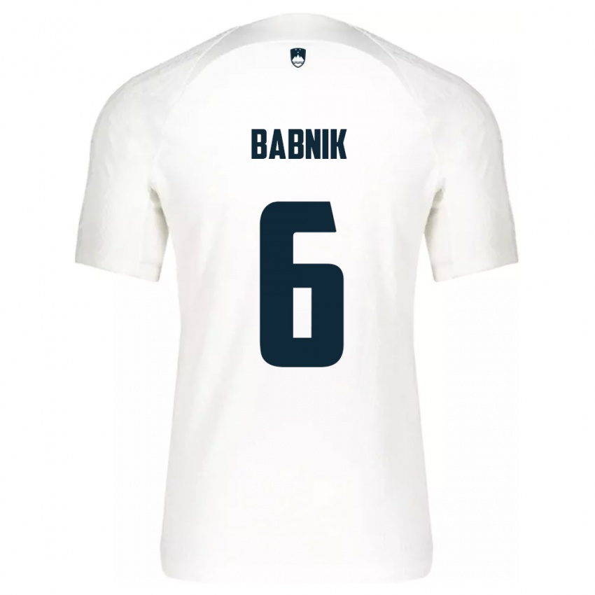 Niño Camiseta Eslovenia Nika Babnik #6 Blanco 1ª Equipación 24-26 La Camisa Argentina