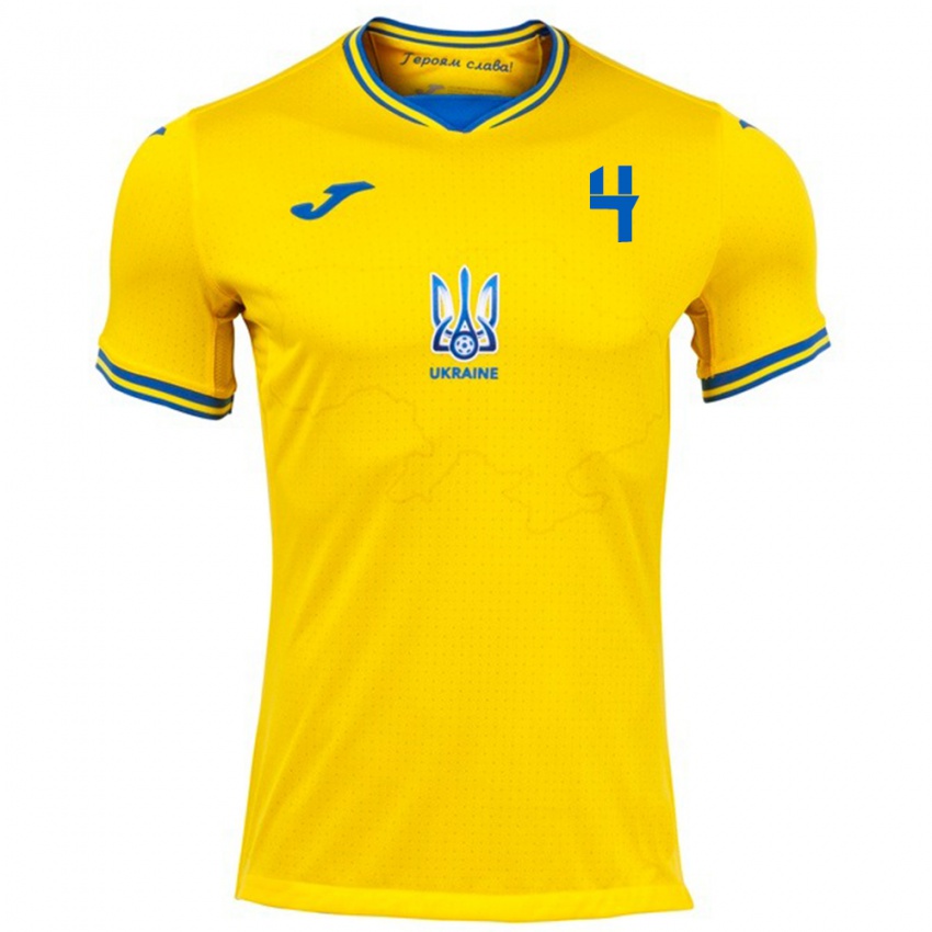 Niño Camiseta Ucrania Maksym Dyachuk #4 Amarillo 1ª Equipación 24-26 La Camisa Argentina