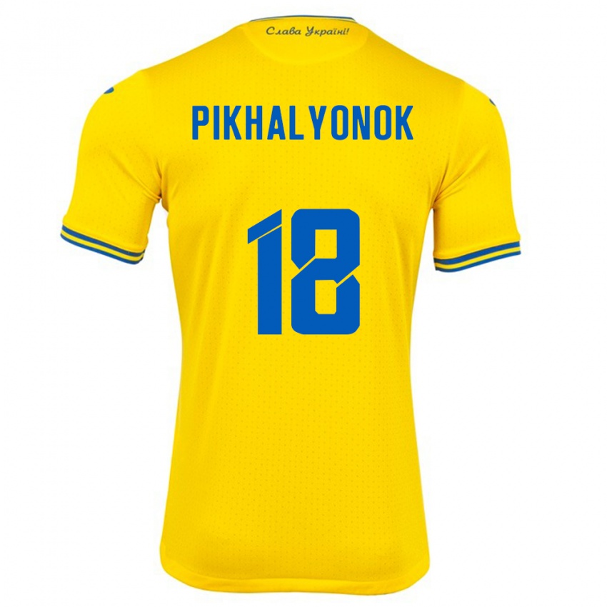 Niño Camiseta Ucrania Oleksandr Pikhalyonok #18 Amarillo 1ª Equipación 24-26 La Camisa Argentina