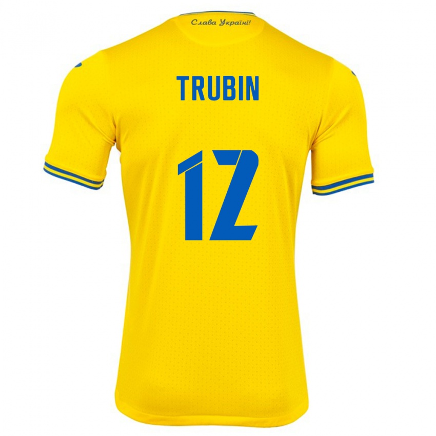 Niño Camiseta Ucrania Anatoliy Trubin #12 Amarillo 1ª Equipación 24-26 La Camisa Argentina