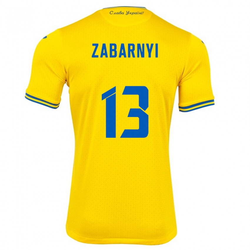 Niño Camiseta Ucrania Ilya Zabarnyi #13 Amarillo 1ª Equipación 24-26 La Camisa Argentina