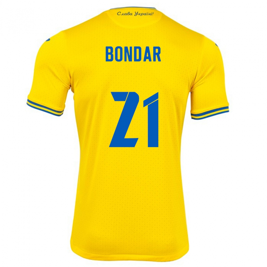 Niño Camiseta Ucrania Valeriy Bondar #21 Amarillo 1ª Equipación 24-26 La Camisa Argentina