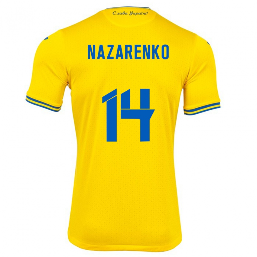 Niño Camiseta Ucrania Oleksandr Nazarenko #14 Amarillo 1ª Equipación 24-26 La Camisa Argentina