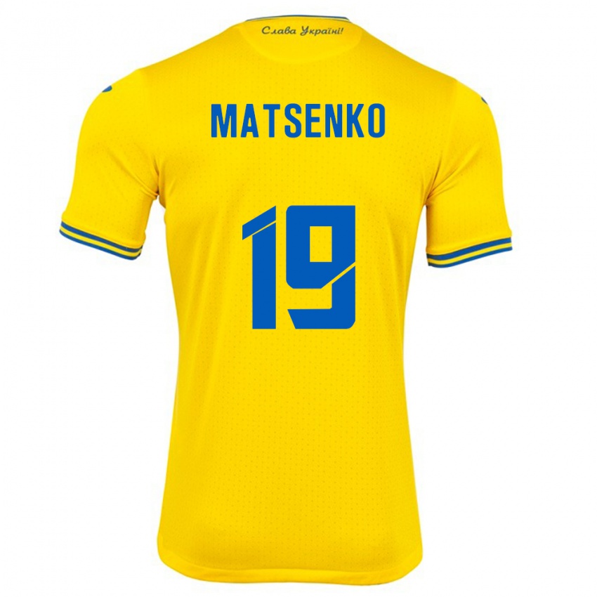 Niño Camiseta Ucrania Yegor Matsenko #19 Amarillo 1ª Equipación 24-26 La Camisa Argentina