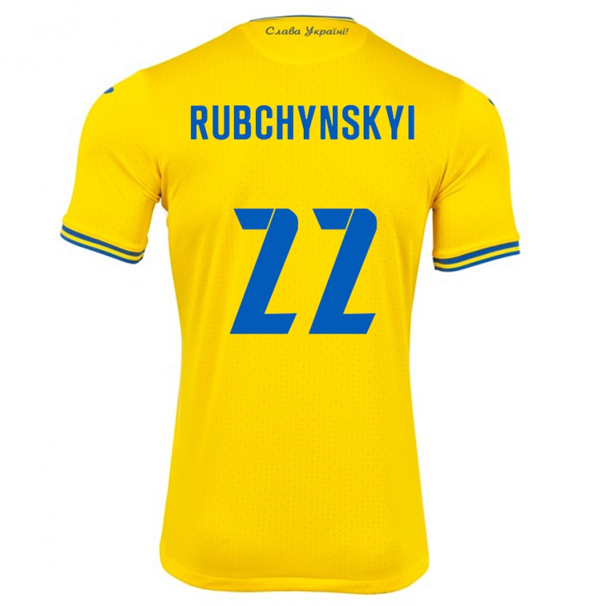 Niño Camiseta Ucrania Valentyn Rubchynskyi #22 Amarillo 1ª Equipación 24-26 La Camisa Argentina