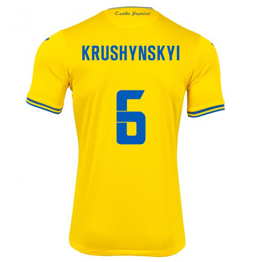 Niño Camiseta Ucrania Borys Krushynskyi #6 Amarillo 1ª Equipación 24-26 La Camisa Argentina