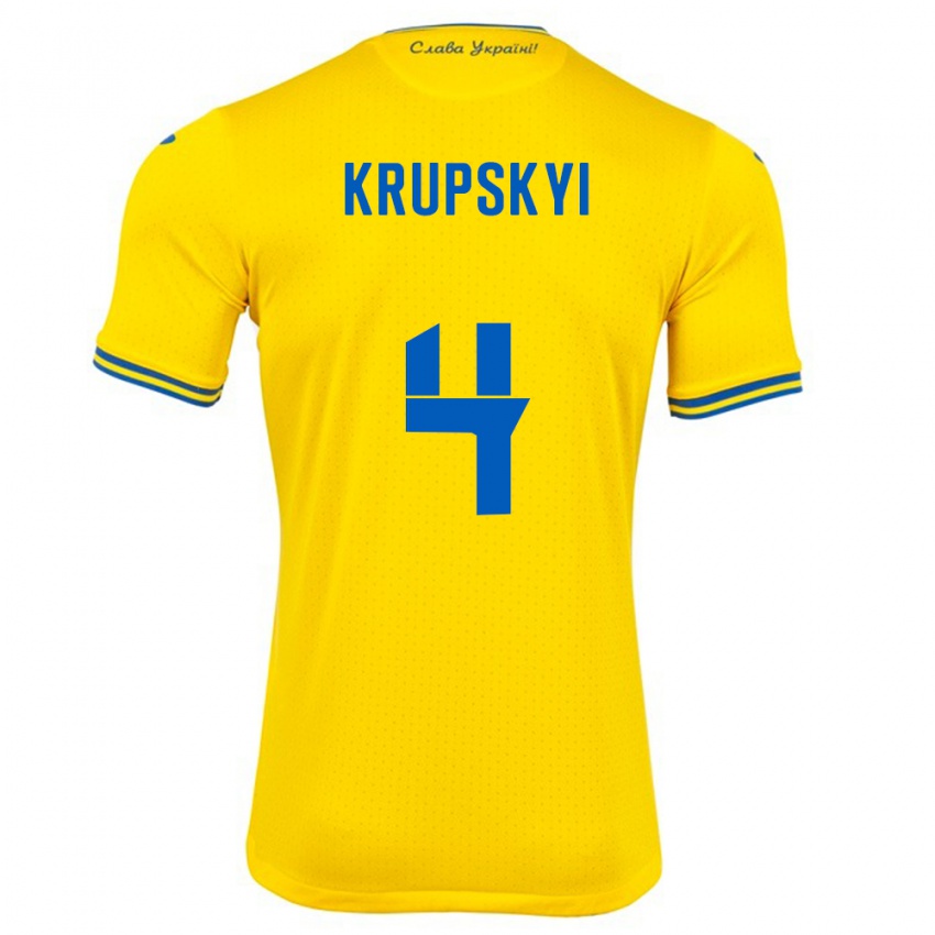 Niño Camiseta Ucrania Ilya Krupskyi #4 Amarillo 1ª Equipación 24-26 La Camisa Argentina