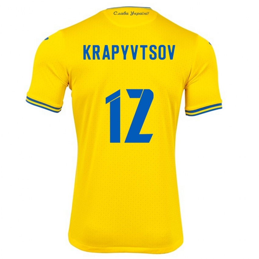 Niño Camiseta Ucrania Vladyslav Krapyvtsov #12 Amarillo 1ª Equipación 24-26 La Camisa Argentina